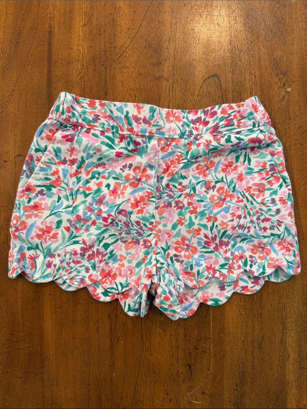 Crewcuts Floral Scallop-Hem High-Waist Shorts - Pink, Green, Purple